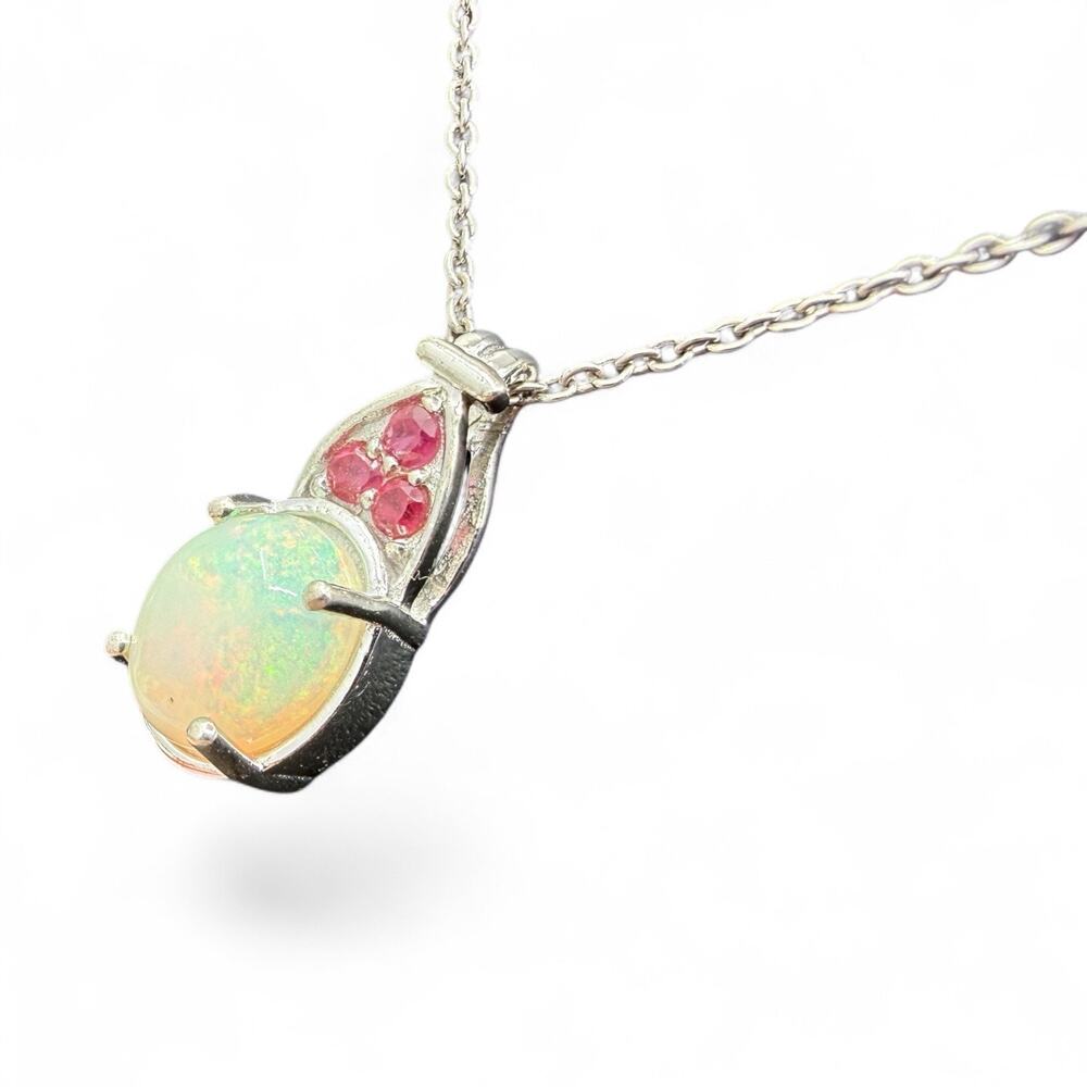 Ethiopian Welo Opal Niassa Ruby Pendant Necklace 925 Sterling Silver 20in Chain - Picture 5 of 9